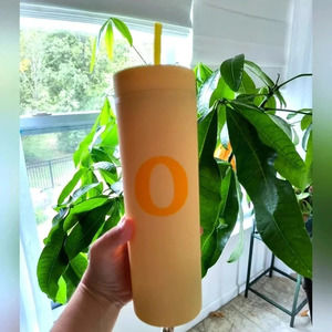 Monogram O letter yellow orange large tumbler lid cup straw name women's 20 oz